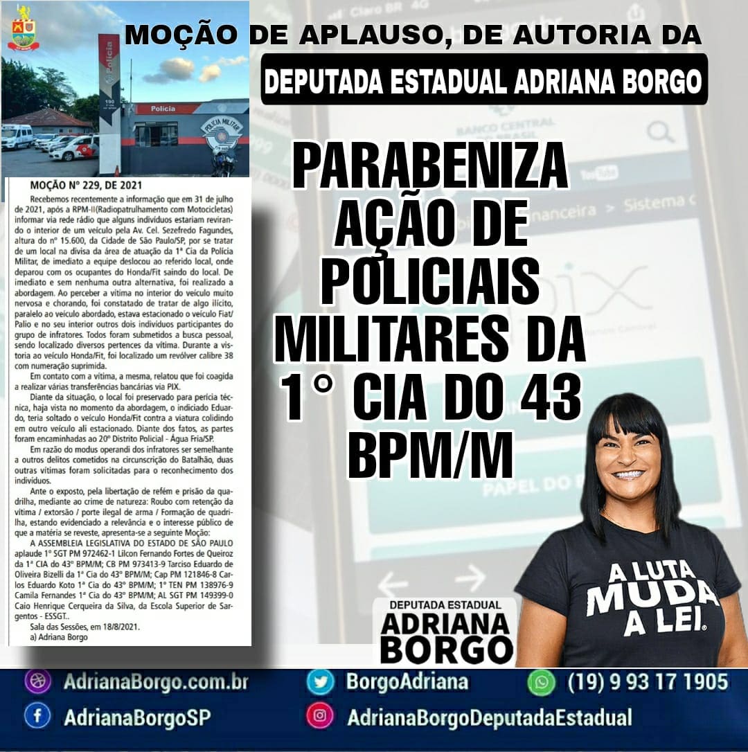 Deputada Adriana Borgo Parabeniza Policiais Militares Da Cia Do